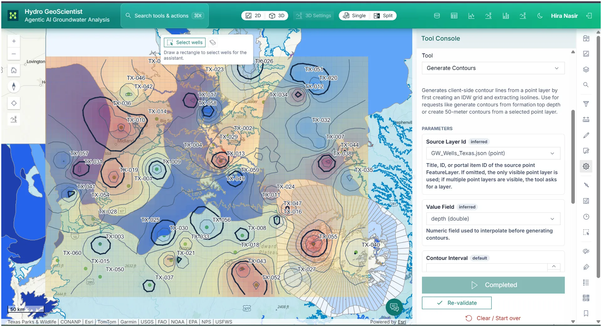 Grids and contours displayed over map layers.